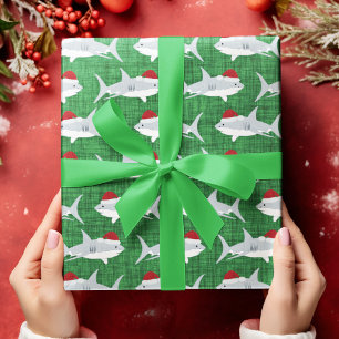 Vrolijke groene haai Santa Hat Design Cadeaupapier