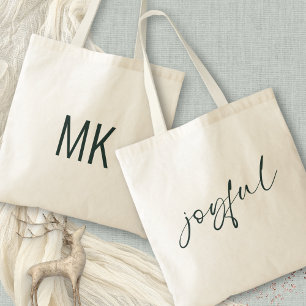 Vrolijke Groene Kalligrafie Monogram Initialen Tote Bag