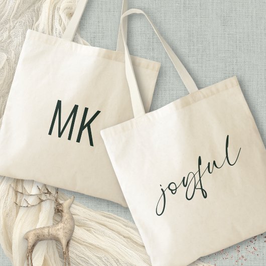Vrolijke Groene Kalligrafie Monogram Initialen Tote Bag