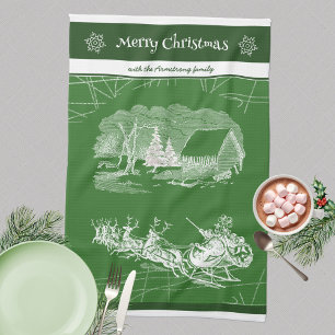 Vrolijke groene kerstman vakantie stijl theedoek