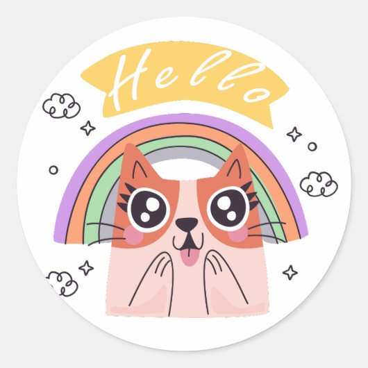 Vrolijke Groet Funny Cat Sticker (Voorkant)