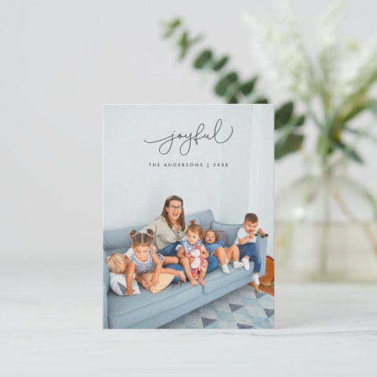 Vrolijke groet, vrolijke kerst familiefoto briefkaart (Staand voorkant)