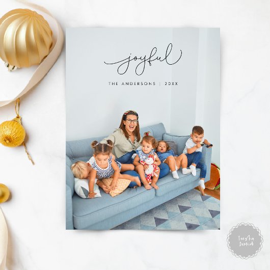 Vrolijke groet, vrolijke kerst familiefoto briefkaart