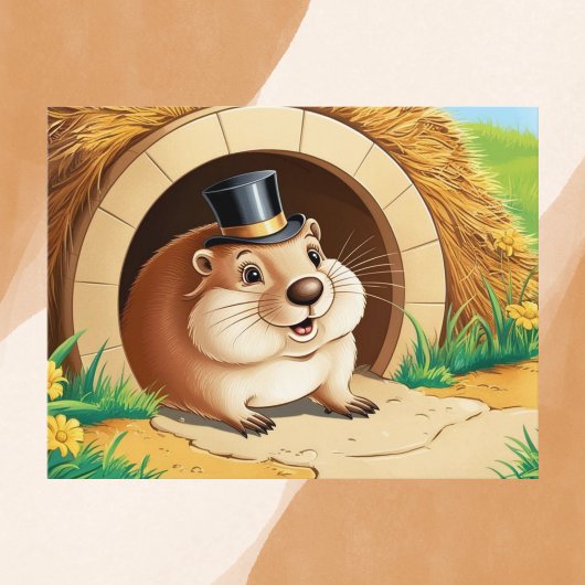 Vrolijke Groundhog met Top Hat Briefkaart