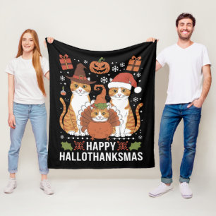 Vrolijke Hallothanksmas Katten Halloween Kerstmis Fleece Deken