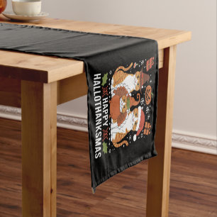 Vrolijke Hallothanksmas Katten Halloween Kerstmis Korte Tafelloper