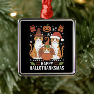 Vrolijke Hallothanksmas Katten Halloween Kerstmis Metalen Ornament