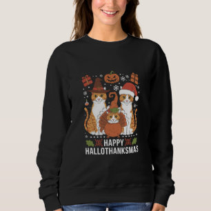 Vrolijke Hallothanksmas Katten Halloween Kerstmis Trui