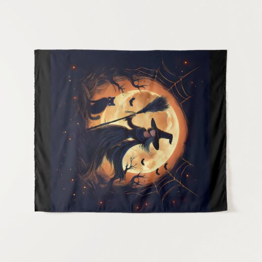 Vrolijke Halloween heks om middernacht Wandkleed (Voorkant (horizontaal))