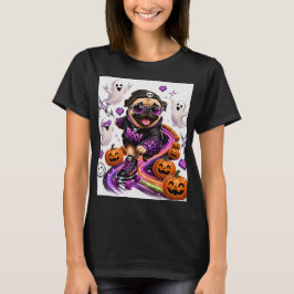 Vrolijke Halloween-pug op rolschaatsen T-shirt