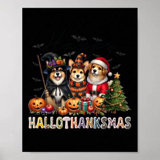 Vrolijke Halloween Thanksgiving Kerst Hondenliefhe Poster (Voorkant)