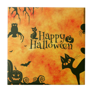 vrolijke hallowenkat tegeltje