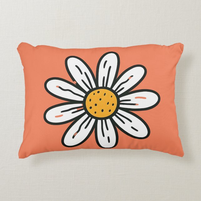 Vrolijke Hand-Drawn Daisy Cushion Retro y'l Style Accent Kussen (Voorkant)