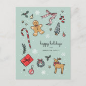 Vrolijke Hand getrokken Vakantie Illustraties Brie Feestdagenkaart (Voorkant)