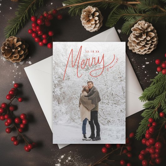 Vrolijke Hand Lettering Winter Pas getrouwd Feestdagenkaart