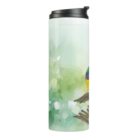 Vrolijke handgeschilderde Gouldia Finch vogels Thermosbeker (Gedraaid links)