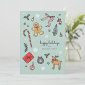 Vrolijke handgetekende vakantie-illustraties kaart (Staand voorkant)