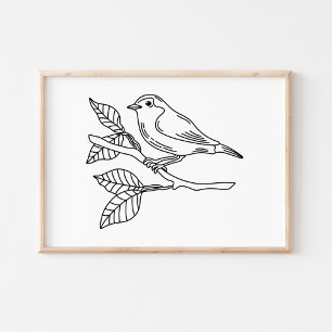 Vrolijke handgetekende vogelillustratie poster