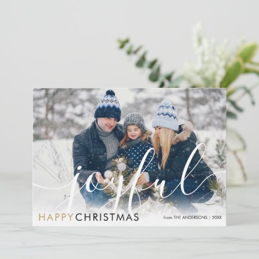 Vrolijke Happy Christmas Modern Photo Chic Script Feestdagenkaart (Staand voorkant)