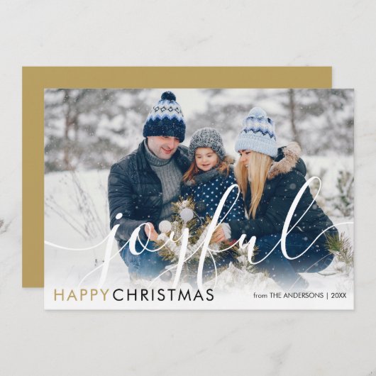 Vrolijke Happy Christmas Modern Photo Chic Script Feestdagenkaart (Voorkant / Achterkant)