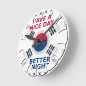 Vrolijke "Have a Nice Day" Koreaanse vlag Art ontw Ronde Klok (Hoek)