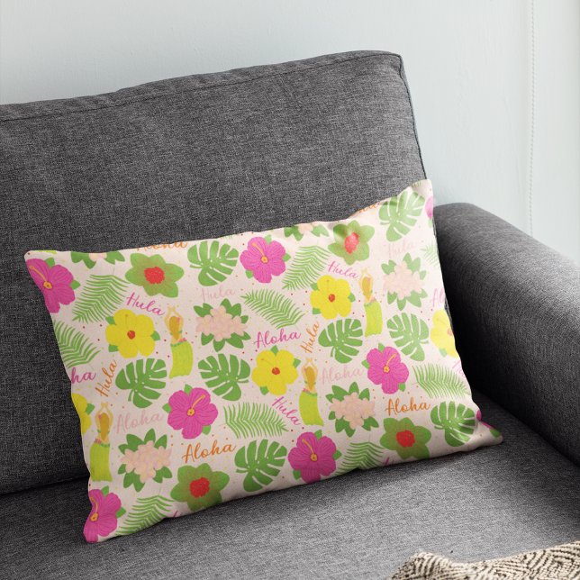 Vrolijke Hawaiian Hula Dancer Accent Art Accent Kussen (Tropical Hawaiian Flower Aloha Hula Woman Accent Pillow)