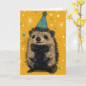 Vrolijke Hedgehog verjaardagsfeestje groet Kaart (Gele Bloem)