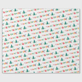 Vrolijke & heldere kerstbomen kleurrijke retro let cadeaupapier (Vlak)