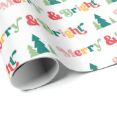 Vrolijke & heldere kerstbomen kleurrijke retro let cadeaupapier (Rol Hoek)