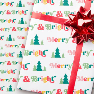 Vrolijke & heldere kerstbomen kleurrijke retro let cadeaupapier