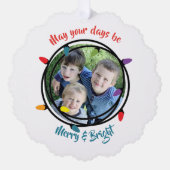 Vrolijke & Heldere Kerstmislichten met foto Ornament Kaart (Voorkant)