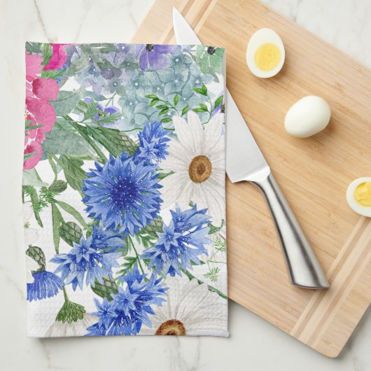 Vrolijke heldere lente madeliefjes theedoek (Quarter Fold)