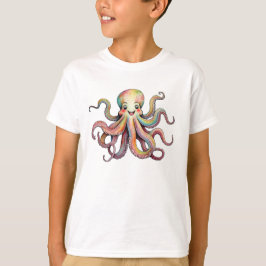 Vrolijke heldere regenboog waterverf octopus ontwe t-shirt