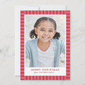 Vrolijke heldere streep schattige roze rode kerstf feestdagenkaart (Voorkant)
