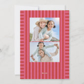 Vrolijke heldere streep schattige roze rode kerstf feestdagenkaart (Achterkant)