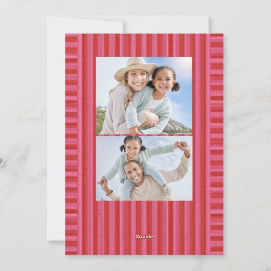 Vrolijke heldere streep schattige roze rode kerstf feestdagenkaart (Achterkant)