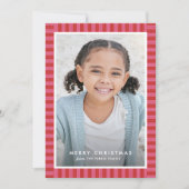 Vrolijke heldere streep schattige roze rode kerstf feestdagenkaart (Voorkant)
