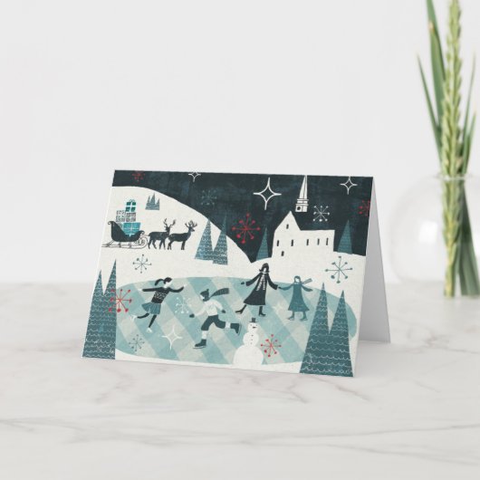 Vrolijke het Schaatsen van de Kersttijd Scène Feestdagen Kaart (Voorkant)