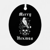 Vrolijke Hexmas Heksenschedel Spooky Witchcraft Metalen Ornament (Voorkant)