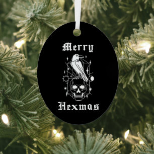 Vrolijke Hexmas Heksenschedel Spooky Witchcraft Metalen Ornament