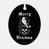 Vrolijke Hexmas Heksenschedel Spooky Witchcraft Metalen Ornament (Achterkant)