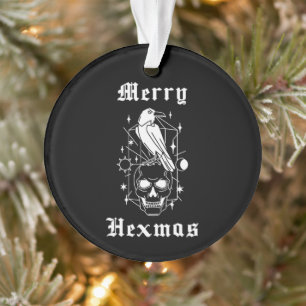 Vrolijke Hexmas Witchy Spooky Skull Ornament