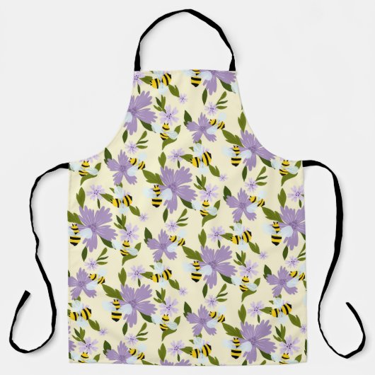 vrolijke hommels en bloemen die het patroon herhal schort (Voorkant)