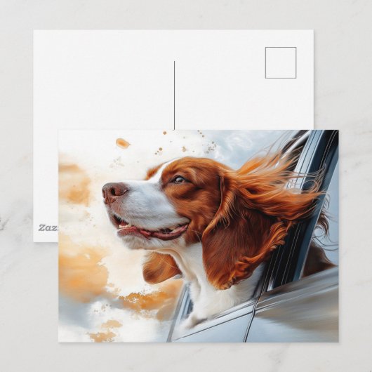 Vrolijke hond in de Wind Art Print Briefkaart (Voorkant / Achterkant)