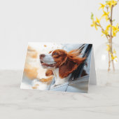 Vrolijke hond in de Wind Art Print Kaart (Gele Bloem)