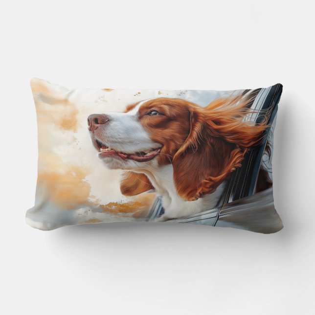 Vrolijke hond in de Wind Art Print Kussen (Voorkant)
