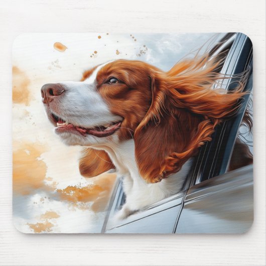 Vrolijke hond in de Wind Art Print Muismat (Voorkant)