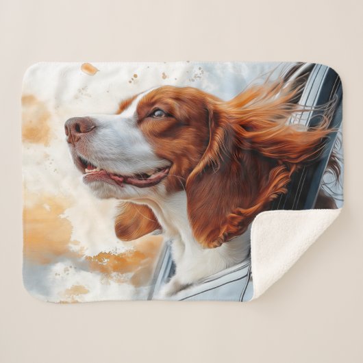 Vrolijke hond in de Wind Art Print Sherpa Deken (Voorkant (horizontaal))