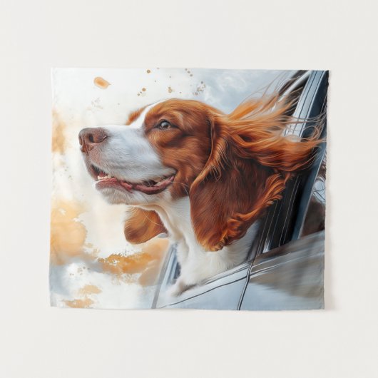 Vrolijke hond in de Wind Art Print Wandkleed (Voorkant (horizontaal))