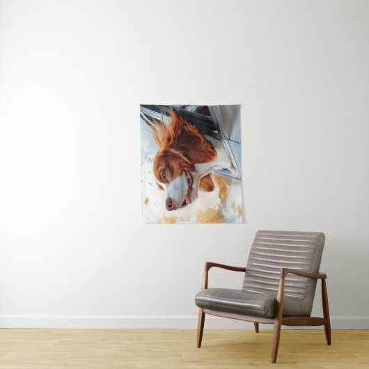 Vrolijke hond in de Wind Art Print Wandkleed (In situ)